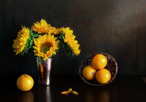 Golden Sunflowers and Oranges