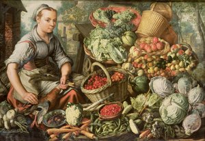 Still Life with Fruit, Vegetables and a Market Woman