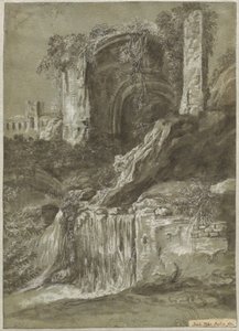 A Waterfall with Ruins (verso) by Joachim Franz Beich