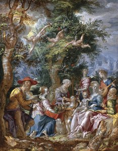 The Holy Family with Saints and Angels by Joachim Wtewael or Utewael