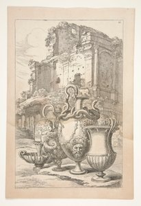 Vases in a Landscape Among Antique Ruins by Joachim von Sandrart