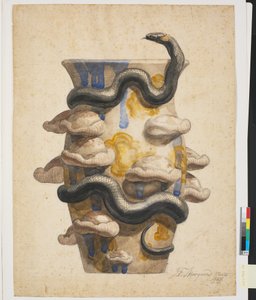 Preliminary work for vase decorated with plastic snake and mushrooms by Joakim Frederik Skovgaard