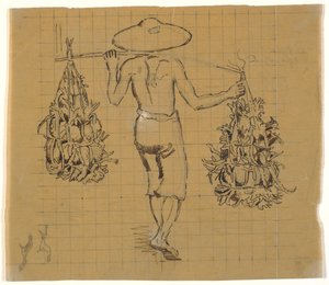 Walking Javanese Coolie with Two Burdens on a Yoke, Seen from Behind by Joakim Frederik Skovgaard