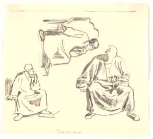 Three Studies of a Seated, Bearded Man. Saul by Joakim Frederik Skovgaard