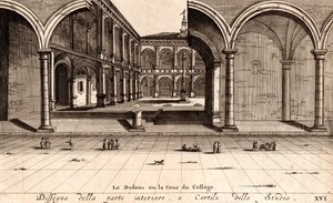 The Inner Courtyard of the Archiginnasio Palace, Bologna, Emilia-Romagna, Italy, Copper Engraving