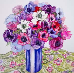 Anemones in a Striped Pot