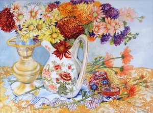 Chrysanthemums in a Chinese Jug