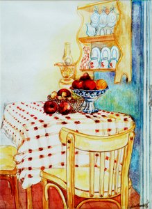 Cottage Kitchen Table with Apples, 2005 by Joan Thewsey