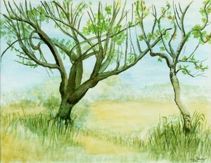 Early Spring Landscape, with Two Trees