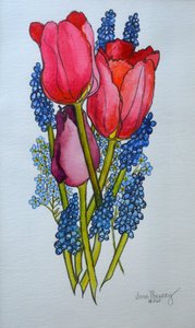 Tulips, Muscari and Forget-me-nots, 2002 by Joan Thewsey