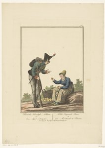 Standing Soldier with a Seated Apple Seller by Joannes Bemme