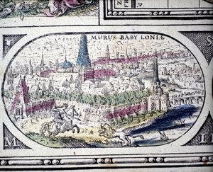 Representation of the Seven Wonders of Antiquity: the Gardens of Babylon. Atlas of Jansson Jannsonius, 1630 by Joannes Jansson