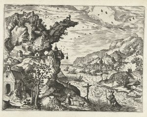 Landscape with Saint Christopher (Landscapes, Seascapes, and Imaginative Cityscapes series) by Joannes van Doetechum (I) (attributed to)