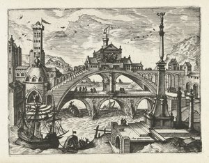 City with Built Bridge by Joannes van Doetechum (I) (attributed to)