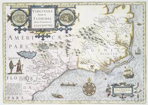 Virginiae Item et Floridae Americae Provinciarum, Nova Descriptio by Jodocus Hondius