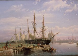 Dutch Sailing Ships at Anchor in a River Estuary by Johan Adolph Rust