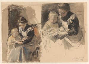 Two Studies of a Maid Teaching a Boy to Read at Her Lap