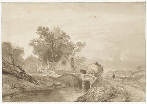 Landscape with a Bridge with a Hay Wagon on It by Johan Barthold Jongkind