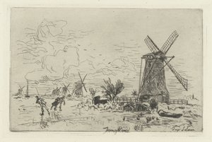 Landscape with Mills and Skaters by Johan Barthold Jongkind