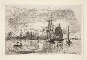 Soleil Couchant - Port by Johan Barthold Jongkind