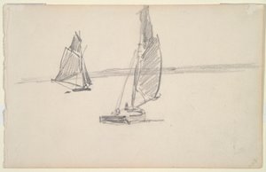 Two Fishing Boats on Calm Water (recto); Two Sailboats on Calm Water (verso) by Johan Barthold Jongkind