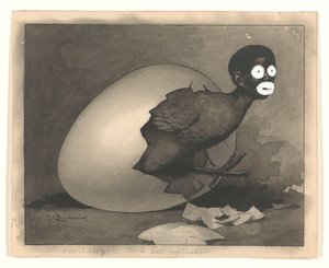 Design for Illustration in De Amsterdammer: A Black Man Crawls Out of an Egg (April 19, 1930) by Johan Braakensiek