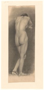 Standing Female Nude, Seen from the Rear by Johan Braakensiek