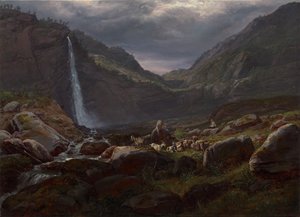 Feige Waterfall (Feigefossen), Lysterfjord, Norway by Johan Christian Dahl