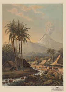 View of a Village and the Semeru Volcano in Java by Johan Conrad Greive