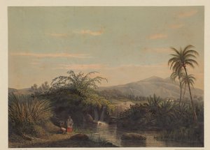 Two Figures at a Watering Place in Java (View of the Land Tjiliboet, Assistant-Residency Buitenzorg)