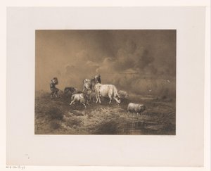 Shepherd with Flock in a Storm by Johan Daniël Koelman