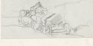 Ochsenwagen mit einem Steinblock darauf