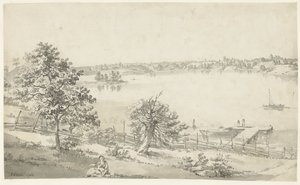 View of a Wide Water in the Mountains with Figures in the Foreground by Johan Eric Rehn