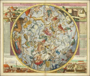 Northern Hemisphere of the Sky with Fixed Stars Locations According to the Ecliptic Path for the Year 1730 by Johan Gabriel Doppelmayr