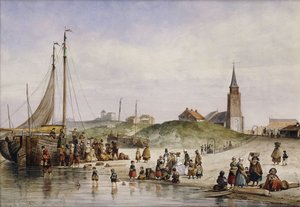 Fisherfolk on a Beach with a Town Beyond, 1857 by Johan Gerard Smits