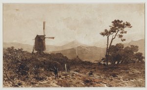 Hilly Landscape with a Mill on the Left by Johan Hendrik Weissenbruch