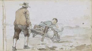 Landscape with a Man Pushing a Boy on a Handcart by Johan Hendrik Weissenbruch