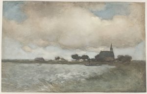 View of the Church at Noordse Dorp near Noorden