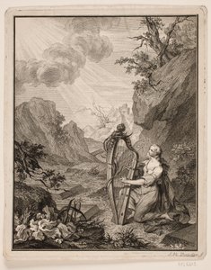 Woman Playing the Harp in a Mountain Landscape by Johan Martin Preisler