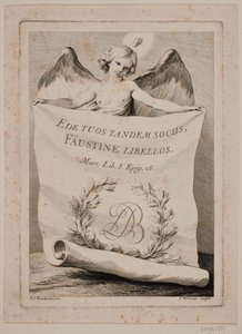 Title Copperplate with an Angel Holding a Large Paper by Johan Martin Preisler