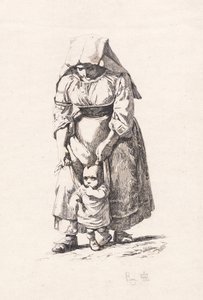A Peasant Woman from Civitella Leading Her Small Child on a Leash by Johan Thomas Lundbye