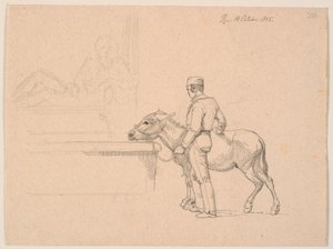 A Man with a Donkey by a Fountain by Johan Thomas Lundbye