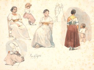 Four Studies of Italian Women, One with a Child by the Hand, and a Study of a Child, and a Study of a Street Sweeper