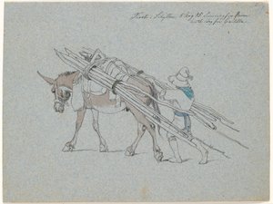 Mule Loaded with Thin Logs and Followed by the Driver by Johan Thomas Lundbye