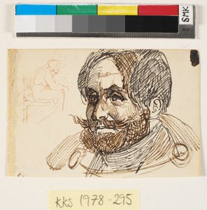 Portrait of a Bearded Man in a Jacket and Study of a Seated Woman by Johan Thomas Lundbye