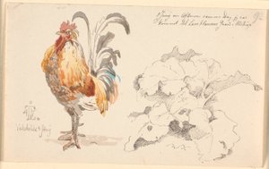 Study Sheet with a Rooster and a Dock Leaf by Johan Thomas Lundbye
