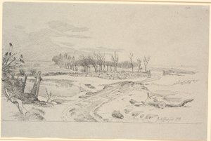 Winter Landscape with a Road Winding Across Fields Through a Stone Fence by Johan Thomas Lundbye