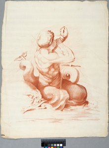 Academy Drawing. Detail from a Ceiling Decoration with Peleus and Thetis in the Galleria Farnese, Rome, Triton Blowing a Shell