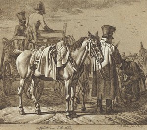 Horse with Soldiers Smoking Pipe/Military Scene