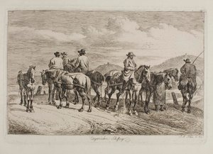 Hungarian Horses and Riders Ready to Pull a Boat Upstream by Johann Adam Klein
